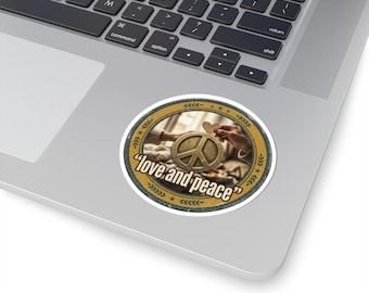 Love and Peace Round Sticker | Kiss-Cut Peace Sign Laptop Decal