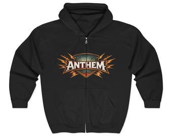 Anthem logo graphic Hoodie | Retro shield burst zip-up sweatshirt