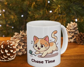 Playful Kitten Yarn Mug | Glossy Ceramic Coffee Cup, Dishwasher Safe