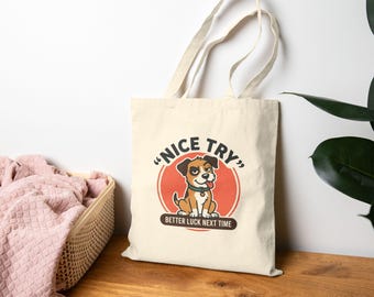 Retro Dog Illustration Tote Bag | Humorous Puppy Canvas Carryall