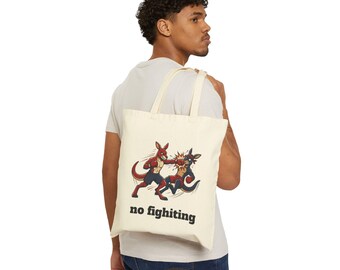 Kangaroo Boxing 'No Fighting' Tote Bag | Cotton Canvas Reusable Shopper