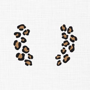 May include: Two sets of leopard print shapes in brown and black, arranged in a semi-circular pattern. The shapes are on a white textured background. The design is suitable for various applications, such as fabric or stationery.