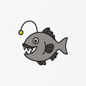 Diseño de bordado de pez pescador, diseño de bordado de pez diablo, diseño de bordado de pez linterna, archivos de diseño de bordado a máquina de peces, 10 tamaños