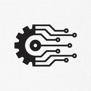 Diseño de bordado de engranajes fusionados con líneas de circuitos impresos, transformación digital, tecnología inteligente, iconos de ingeniería, diseño de máquinas, 10 tamaños.
