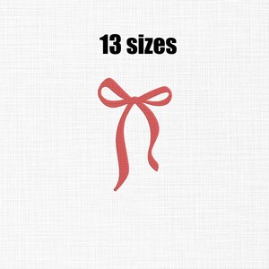 May include: A red bow illustration with long, flowing tails is centered on a white background. The text "13 sizes" is above the bow in black. The bow is a simple, elegant design.