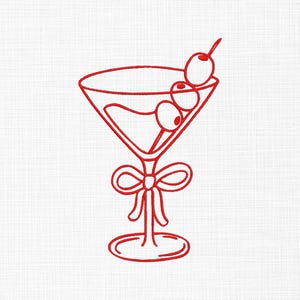 Olive Martini Embroidery Design, Cocktail Outline Embroidery Design, Summer Drink Embroidery File, Embroidery Machines File, 10 Sizes