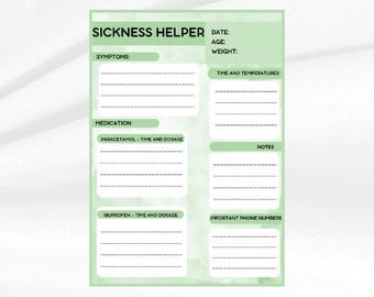 Sick Day Helper Planner Record | Printable Illness Tracker | Kids Care Planner | Digital Download