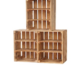 GrandBox Wooden crate 50x40x30 cm two internal shelves for Wine, Fruit, Decoration, Vintage Shabby Chick Look Retro storage, Wall shelf