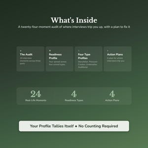 Interview Prep Quiz & Workbook — sections overview and key features