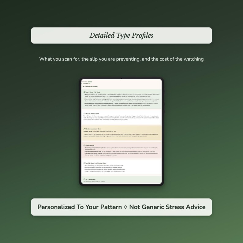 Mental Load Quiz — results page and personal profile preview