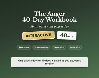 Anger Management Workbook, 40 Day Anger Journal for Adults, Control Your Temper, Emotional Regulation Guide, Self Help Digital Journal
