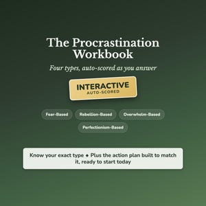 Procrastination Workbook, Why Do I Procrastinate Quiz, Stop Putting Things Off Self Help, Perfectionism & Overwhelm Worksheet