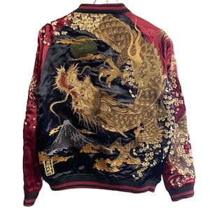 Giacca souvenir Karakuri Tamashii con ricamo di drago giapponese, taglia Medium da donna, Small da uomo tf