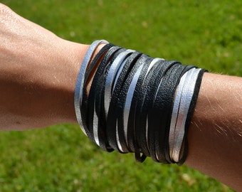 Leather layered cuff two-tone - Handmade customizable