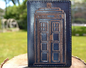 Leather Doctor Who Police Box Moleskine notebook cover - Hand tooled, hand stitched