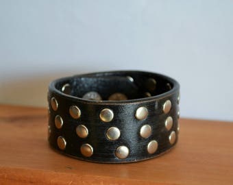 Black leather bracelet studded - distressed look