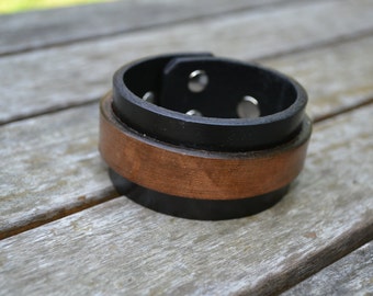 Black and brown thick leather cuff