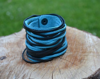 Leather layered cuff two-tone - Handmade customizable