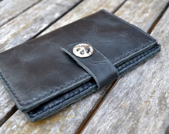 Black bison leather passport case / travel wallet - Hand stitched