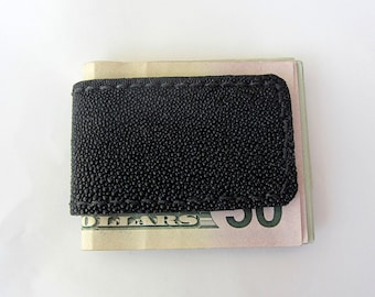Stingray exotic skin - black money magnet clip - hand stitched
