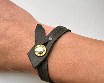 Leather bullet bracelet - real bullet head