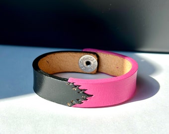 Color block Leather bracelet - Hand painted, customizable