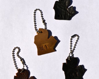 Leather Michigan state shaped keychain - Hand cut