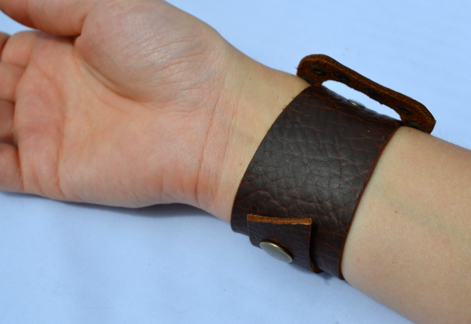 Brown Leather Wrap Cuff Bracelet With Bronze Rivets Etsy