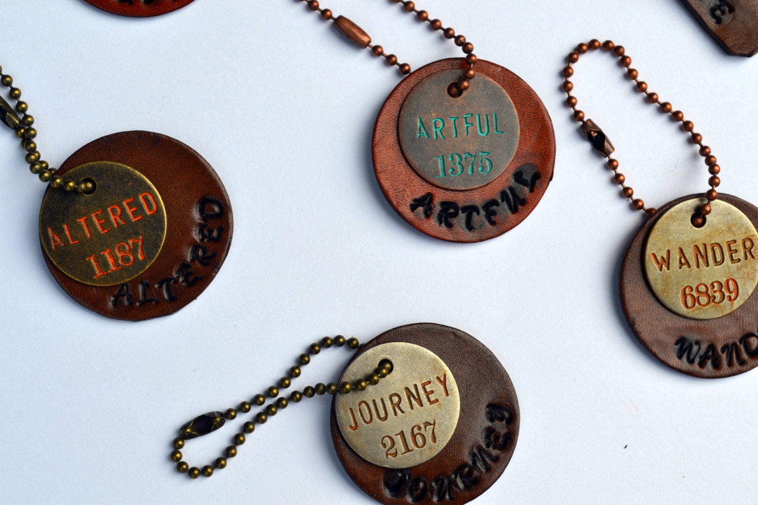 Leather keychain with metal tag Leather hand stamped Etsy