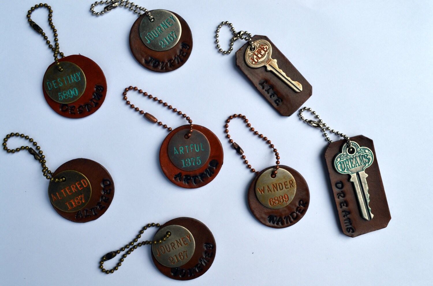 Leather keychain with metal tag Leather hand stamped Etsy