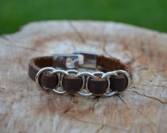 Leather bracelet with rings - Handmade