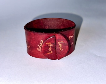 Leather bracelet cuff Inspirational - Handmade personalized