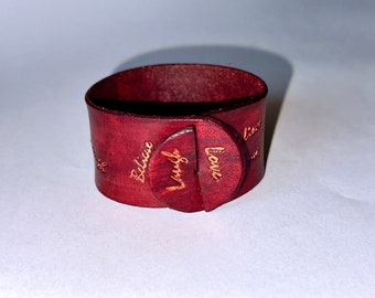 Leather bracelet cuff Inspirational - Handmade personalized