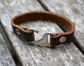 Simple leather bracelet with silver hook clasp