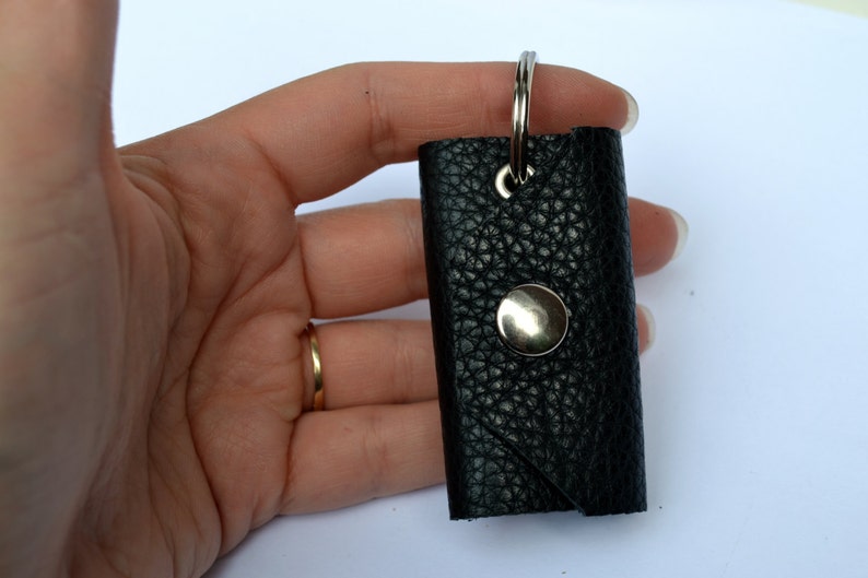 Black Leather Case / Keychain for Loyalty Shopping Cards Etsy