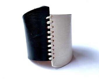 Color block Leather cuff bracelet - Hand painted, customizable