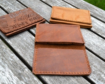 Leather 3-pocket mini wallet - Hand stitched