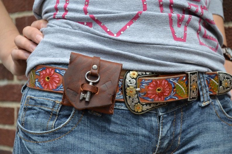 Leather belt coin purse / wallet with vintage skeleton key | Etsy