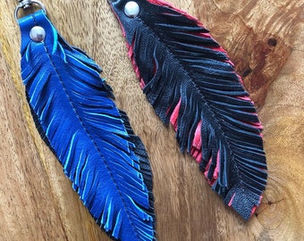 Leather Feather fringe keychain - Handmade, customizable