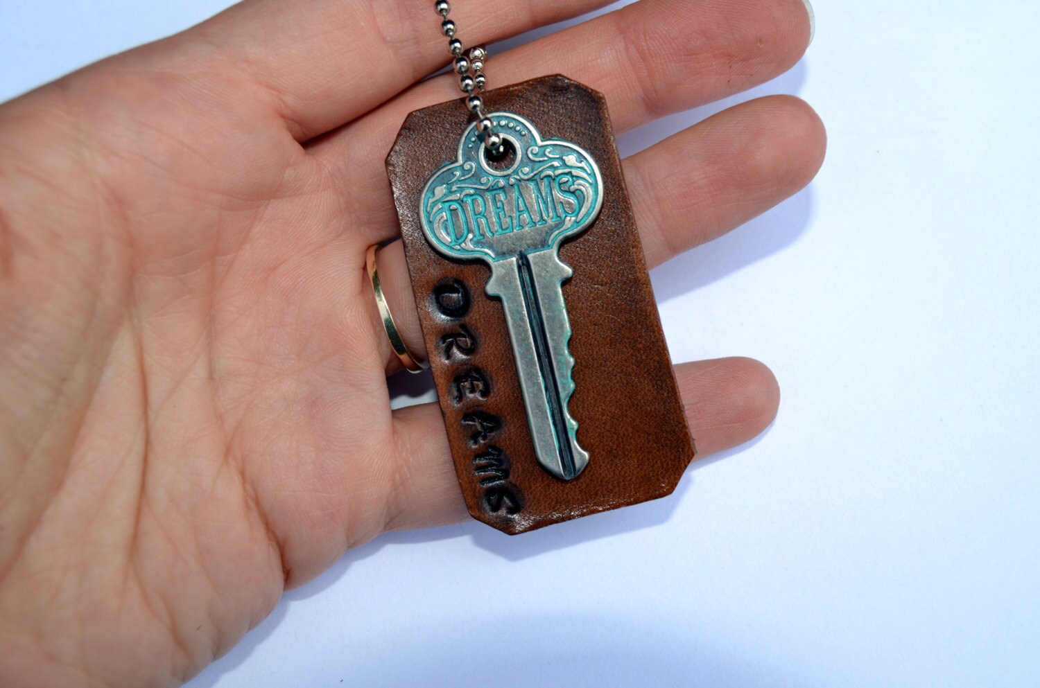 Leather keychain with metal tag Leather hand stamped Etsy