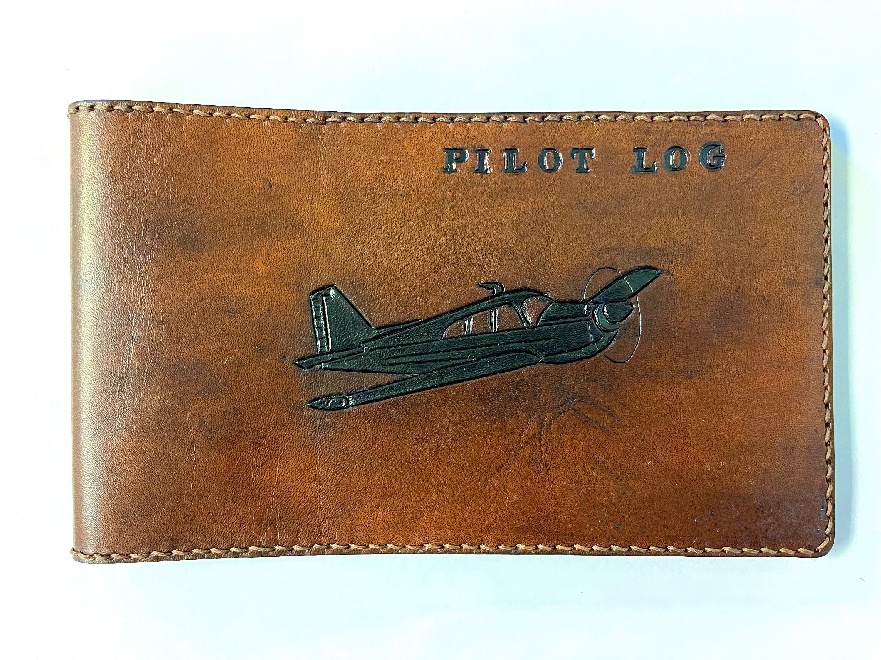 Leather Pilot Log Book Cover - Hand Tooled, Hand Stitched, Personalized ...