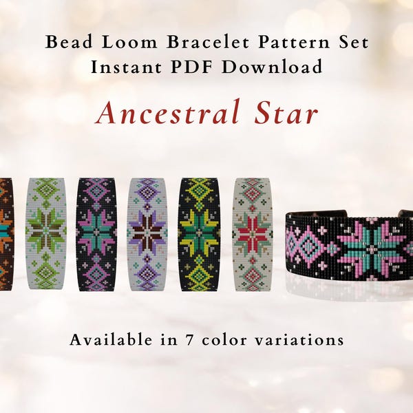 Ancestral Star,Bead Loom Bracelet Pattern Set, PDF Instant Download, Miyuki Delica , Color Variations