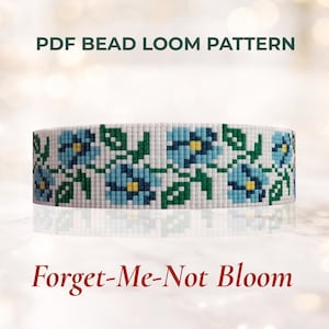 Forget-Me-Not Bloom Floral Bracelet, Forget Me Not Bead Loom Bracelet Pattern PDF