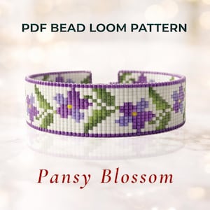 Pansy Blossom Loom Bracelet Pattern | Spring Floral Beaded Bracelet Design | Miyuki Delica 11/0  |