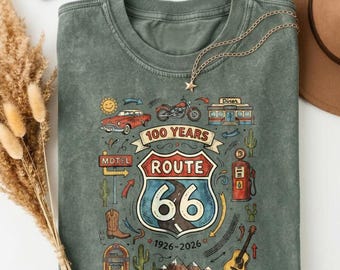 Vintage Route 66 100 Years T-Shirt, Retro Highway Graphic Tee, Black Casual Top, Classic Road Trip Statement Shirt