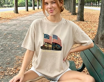 250 Years of Liberty Patriotic Tee, Vintage USA Flag Evolution Graphic Shirt for 1776-2026 Anniversary & 4th of July