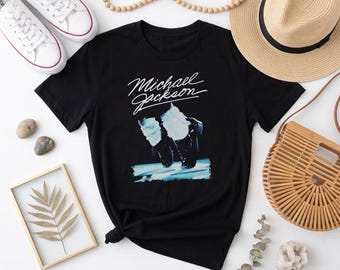Black Graphic Shirt with King of Pop’s Iconic Shoes & Script Logo, Ultimate Tribute for Concerts, Meetups and Everyday Wear