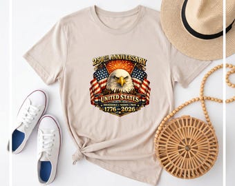 250th Anniversary United States 1776-2026 Patriotic Tee, American Eagle Independence Freedom Pride Shirt for 4th of July Celebrations
