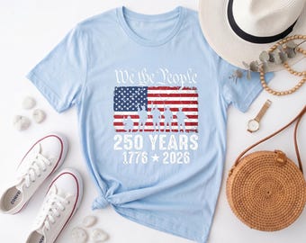 We The People 250 Years Patriotic Tee, Vintage Distressed American Flag Silhouette Shirt for USA 1776-2026 Anniversary & 4th of July