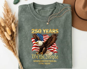 We The People 250 Years Patriotic Tee, Vintage Washed Bald Eagle & Flag Shirt for USA Semiquincentennial 1776-2026  4th of July